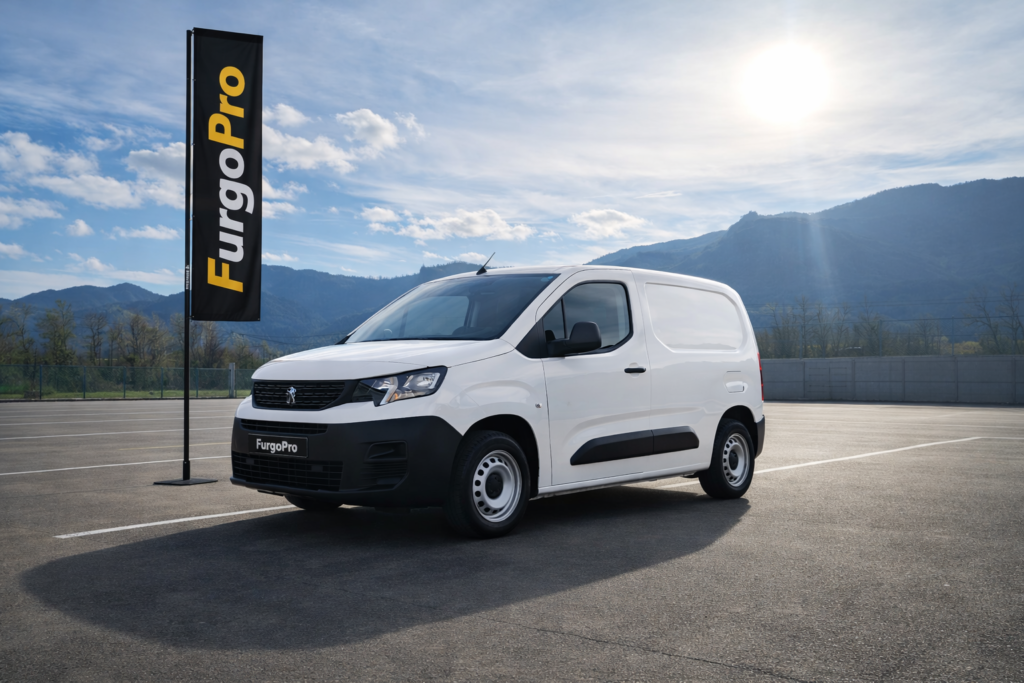 Peugeot Partner blanca de segunda mano en parking con fondo natural y estilo concesionario FurgoPro