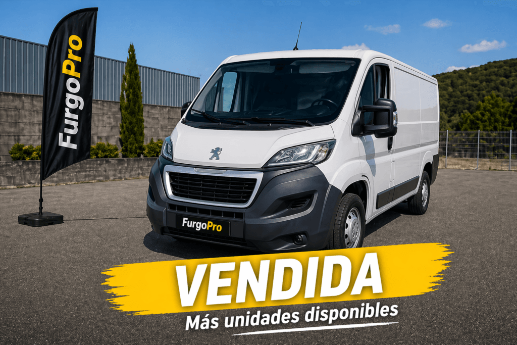 Peugeot Boxer blanca de segunda mano vendida en Girona con diseño FurgoPro en suelo industrial y más unidades disponibles