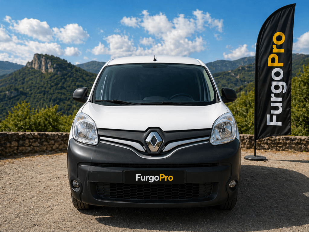 furgoneta renault kangoo express blanca de segunda mano en la garrotxa con branding furgopro en bandera y matricula lista para trabajar