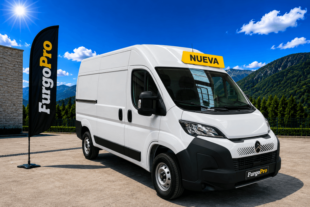 Citroën Jumper L2H2 nueva en venta en FurgoPro, vista delantera lateral de furgón comercial blanco listo para trabajar