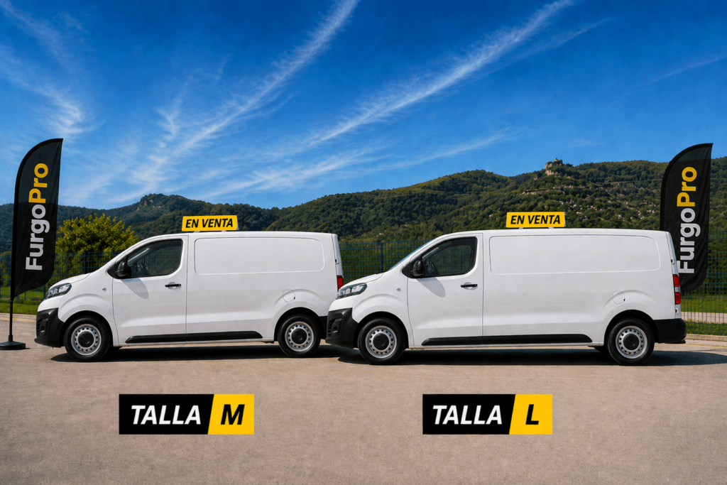 comparativa citroen jumpy blanca talla m y talla l ambas mas largas en vista lateral listas para trabajar furgoPro