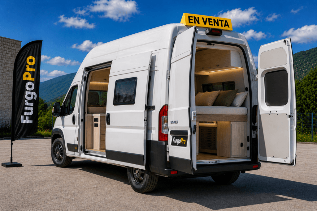 peugeot boxer de segunda mano para camperizar con armarios y cama en Girona