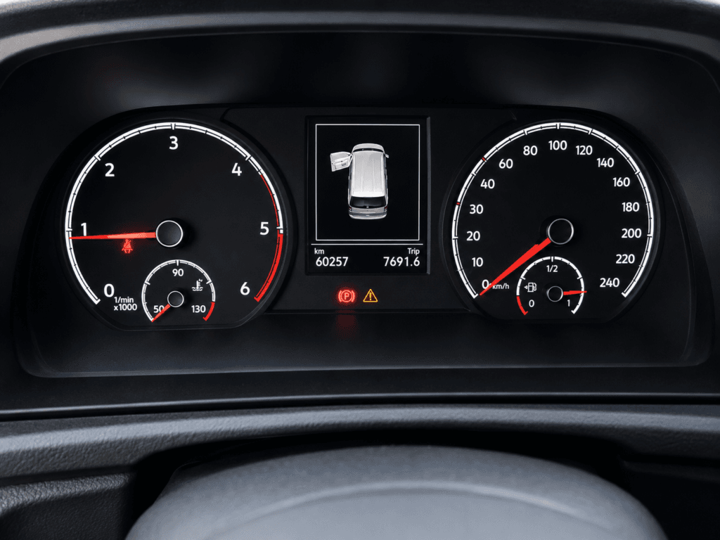 Cuadro de instrumentos de Volkswagen Caddy de segunda mano con 60.257 kilómetros, pantalla multifunción y panel de indicadores en perfecto estado.