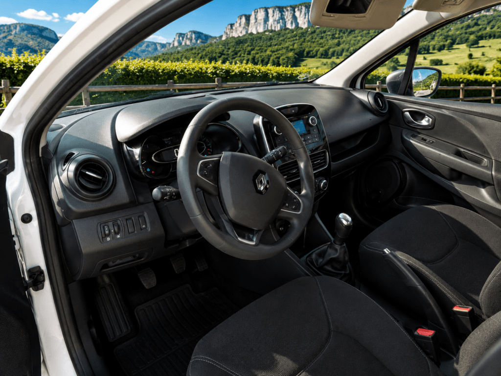 Interior cabina Renault Clio Business dCi 75CV asientos y volante
