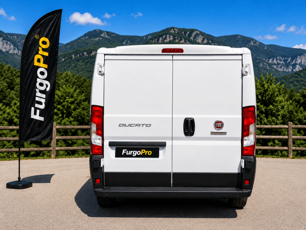 Fiat Ducato vista trasera pilotos furgón blanco 2023