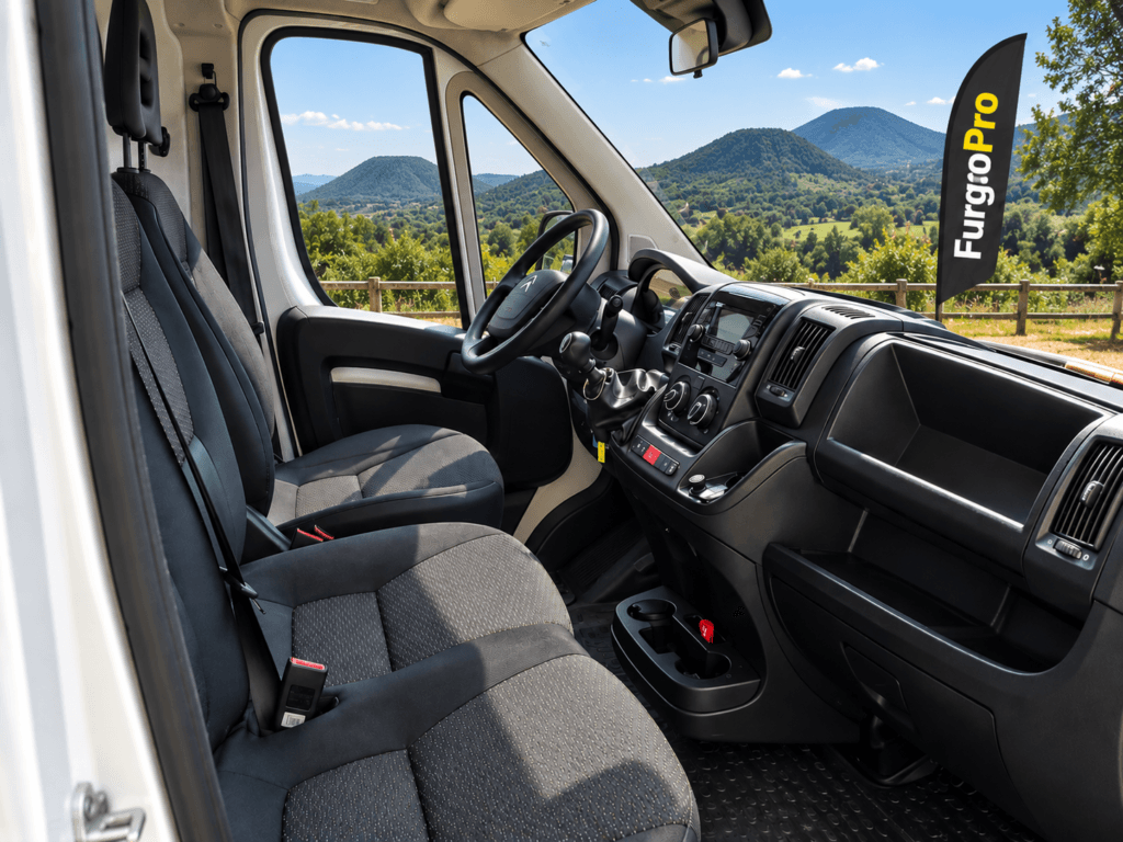 Interior cabina Citroën Jumper Dangel BlueHDi 140CV asientos y volante